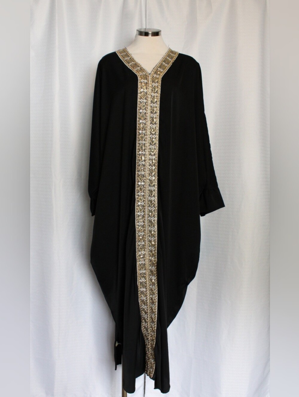 Black Gold Silver Embroidered Kaftan Abaya Maxi Dress One Size